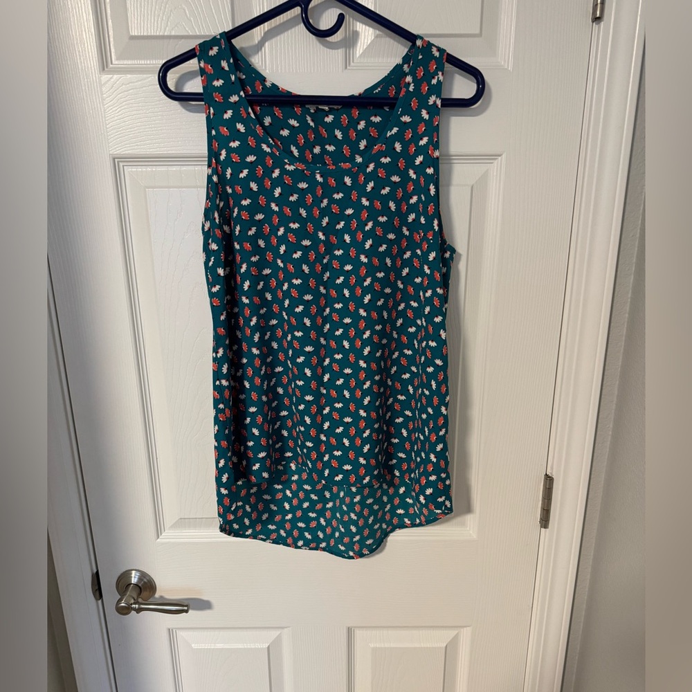 Pleione High Low Flower Print Sleeveless Blouse Size Small